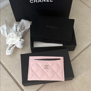 CHANEL Light Pink Quilted Card Holder